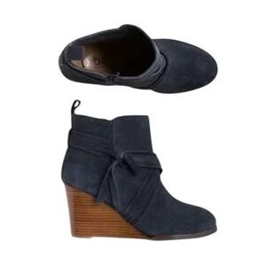 Diba Suede Wedge Ankle Boots Size 11 Slate Blue Blue-Gray Side Zip NEW‎